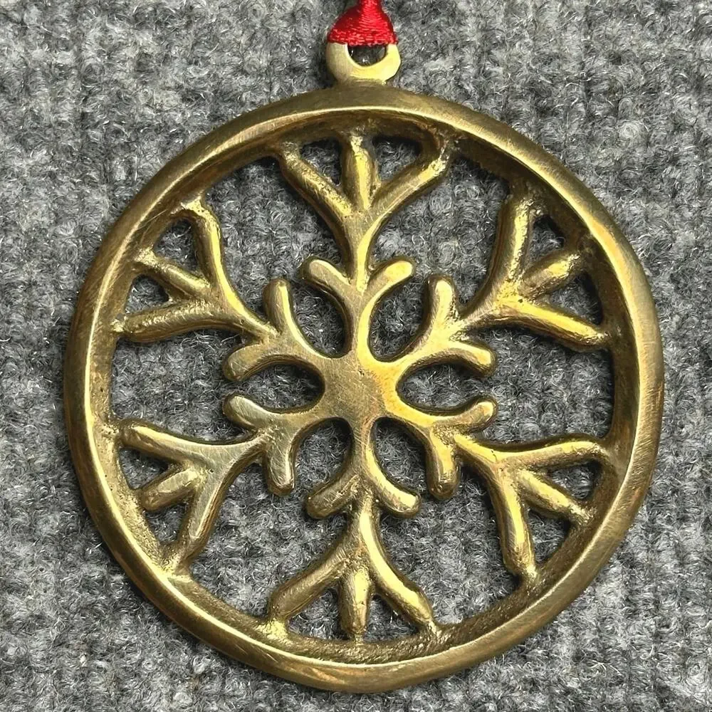 Vintage solid brass openwork snowflake 3” Christmas ornament winter decor